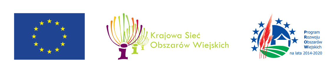 Na białym tle, od lewej widoczne są logotypy Unii Europejskiej, Krajowej Sieci Obszarów Wiejskich oraz Programu Rozwoju Obszarów Wiejskich.