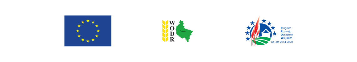 Na białym tle znajdują się, od lewej: flaga Unii Europejskiej, logo WODR i logo PROW 2014-2020.