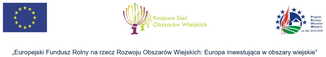 Logotypy Unii Europejskiej, Krajowej Sieci Obszarów Wiejskich oraz Programu Rozwoju Obszarów Wiejskich.