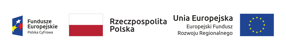 Na białym tle, od lewej strony, widnieje logo Funduszy Europejskich, flaga Polski oraz flaga Unii Europejskiej.