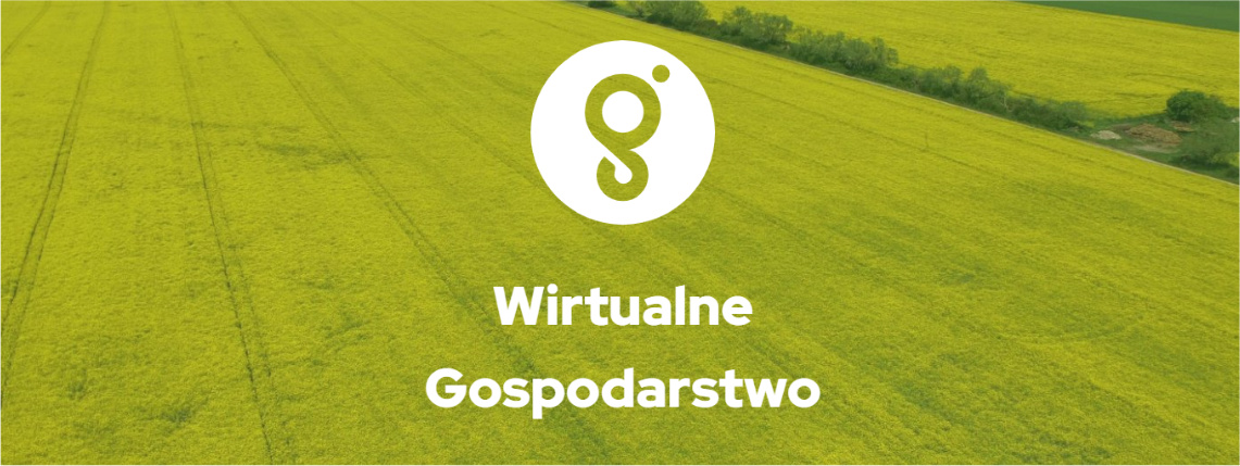 Grafika ukazująca stronę startową wirtualnego gospodarstwa. Na tle zielonego pola widać napis "wirtualne gospodarstwo"