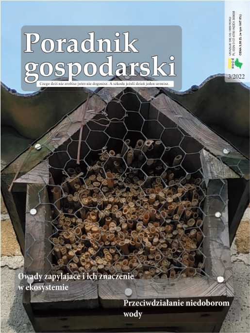 Grafika przedstawia całą pierwszą stronę marcowego numeru Poradnika Gospodarskiego. Widać na niej napis "Poradnik Gospodarski" oraz zdjęcie przedstawiające karmnik