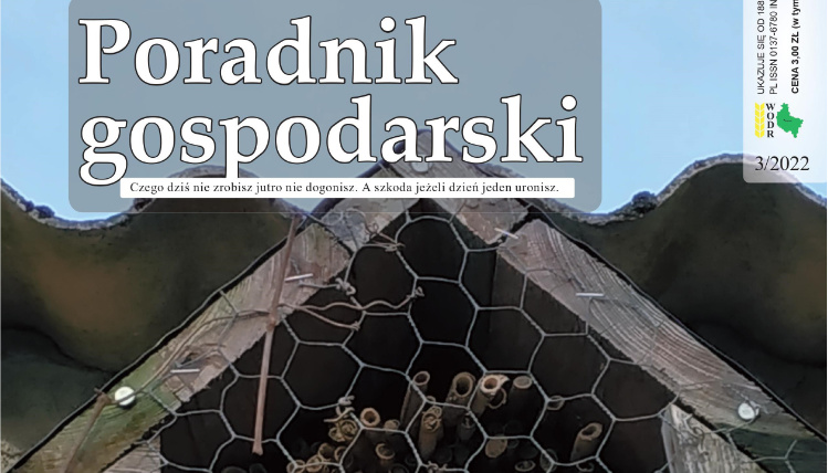 Grafika przedstawia połowę pierwszej strony marcowego numeru Poradnika Gospodarskiego. Widać na niej napis "Poradnik Gospodarski" oraz zdjęcie częściowo przedstawiające karmnik