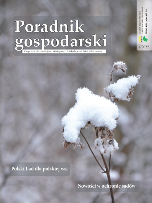 Okładka styczniowego numeru Poradnika Gospodarskiego. Na okładce jest napis "Poradnik Gospodarski" oraz zdjęcie ośnieżonej rośliny.