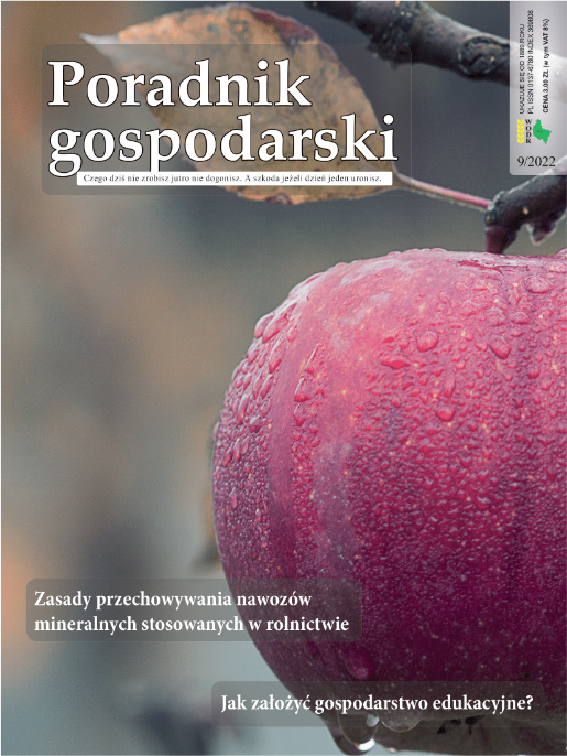 Okładka Poradnika gospodarskiego. Na okładce znajduje się jabłko na gałęzi. Na górze jest tytuł Poradnik gospodarski, a poniżej znajdują się dwa tytuły artykułów.