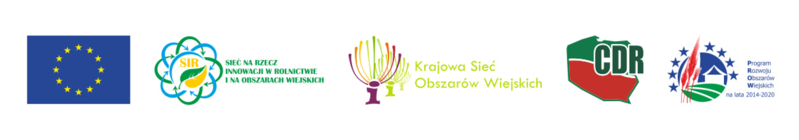 Na białym tle widnieje pięć logotypów: Unii Europejskiej, Sieci na rzecz innowacji w rolnictwie i na obszarach wiejskich, Krajowej Sieci Obszarów Wiejskich, Centrum Doradztwa Rolniczego , Programu Rozwoju Obszarów Wiejskich.