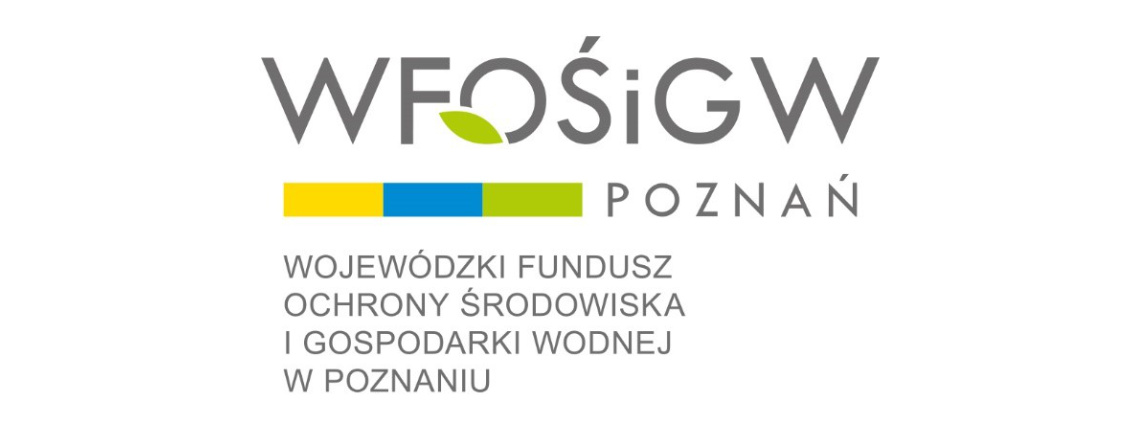 Informacja o dofinansowaniu z Wojewódzkiego Funduszu Ochrony Środowiska i Gospodarki Wodnej w Poznaniu Logotyp Wojewódzkiego Funduszu Ochrony Środowiska i Gospodarki Wodnej w Poznaniu.