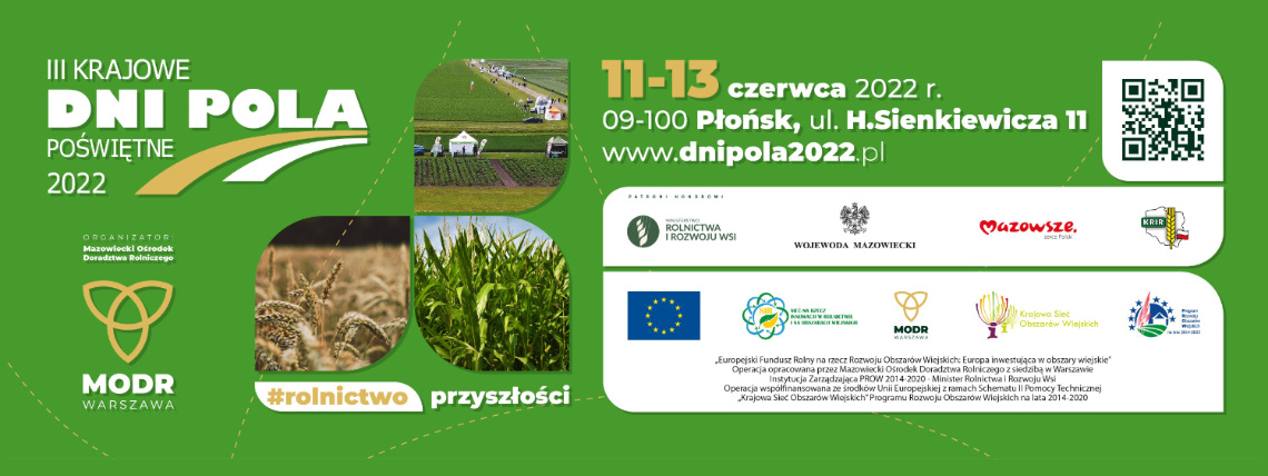 Krajowe Dni Pola 2022 odbędą się 11-13 czerwca w miejscowości Poświętne Grafika informacyjna dotycząca Krajowych Dni Pola 2022.