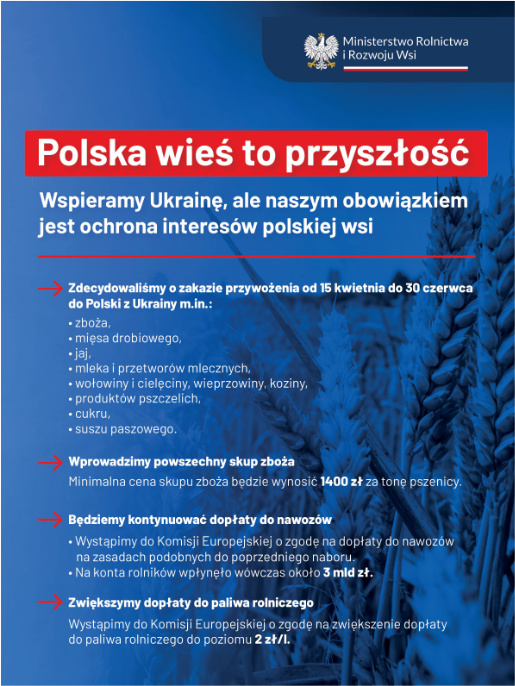 Plakat informacyjny o zmianach ze strony Ministerstwa Rolnictwa i Rozwoju Wsi.