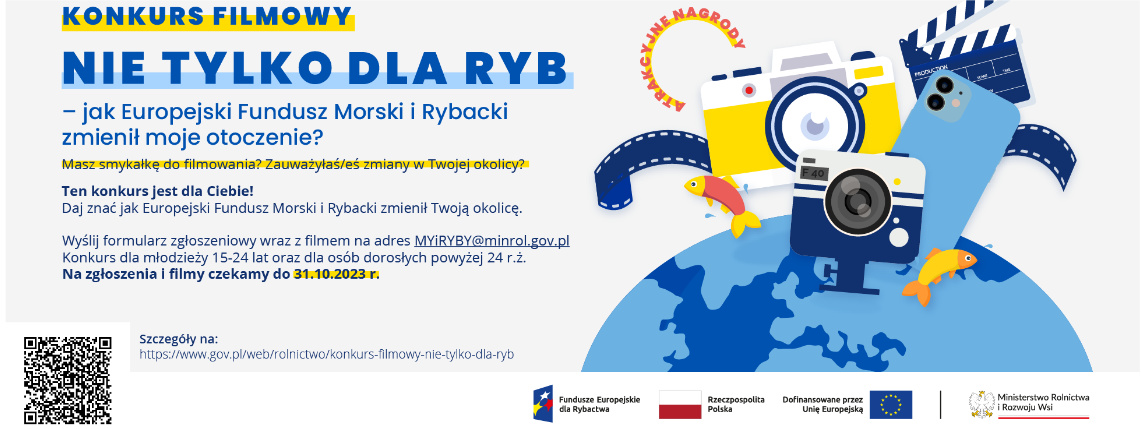 Ogólnopolski konkurs filmowy dotyczący sektora rybackiego - 6000 złotych do wygrania! Grafika przedstawiająca warunki konkursu.