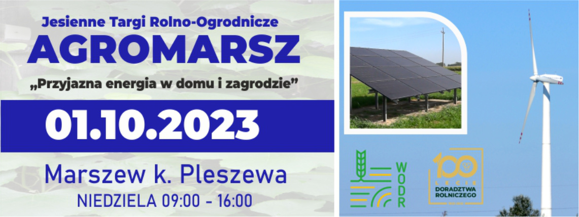 Energia dla rolnictwa, kiermasz ogrodniczy i Koła Gospodyń Wiejskich na targach w Marszewie Grafika informacyjna.