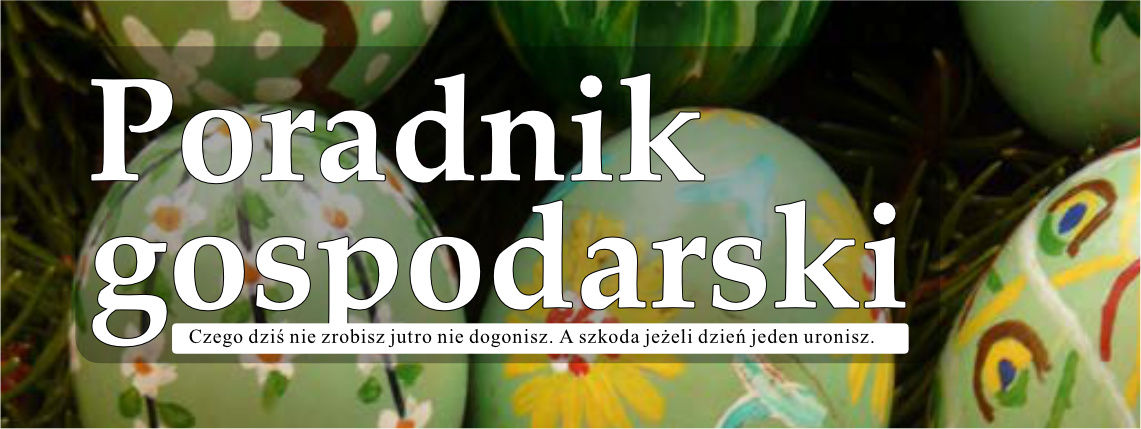 Kwietniowy numer Poradnika Gospodarskiego już dostępny! Biały napis Poradnik Gospodarski na tle pisanek.