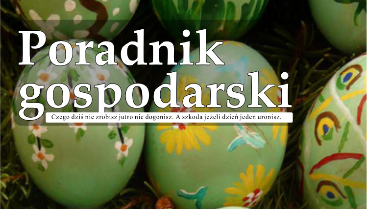 Kwietniowy numer Poradnika Gospodarskiego już dostępny! Biały napis Poradnik Gospodarski na tle pisanek.