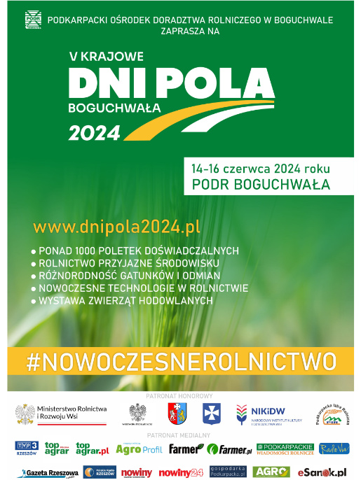 Plakat wydarzenia Krajowych Dni Pola w Boguchwale